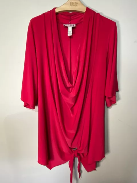 Joseph Ribkoff fuschia pink cowl neck tie front 3/4 sleeve top size 14 jersey