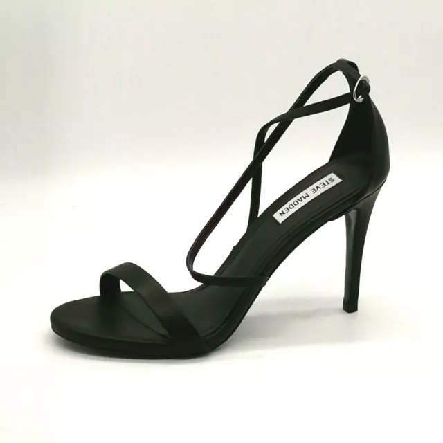 Steve Madden Womans Floriaa Strappy Sandal Black Stiletto Heel Buckle 10M NEW