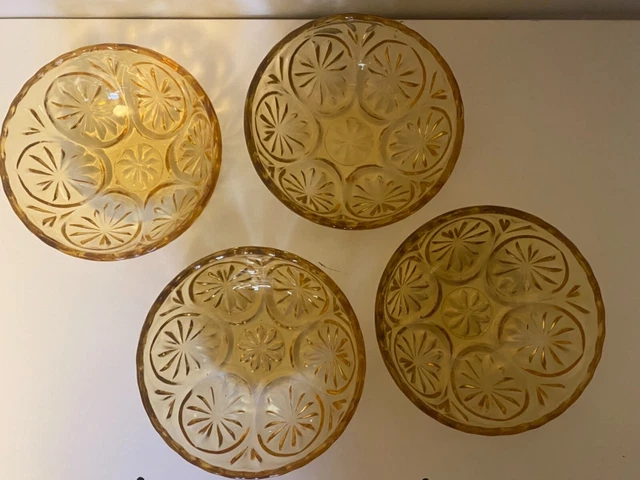 Set Of Art Deco Era Amber  Depression Glass Sweets Nappy Bowls