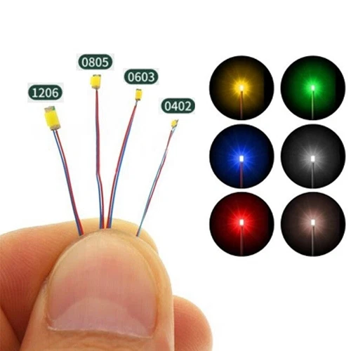 20 LED SMD 0603 Pre-cablati Con Filo Di Rame 0,1mm E Resistenze Per Modellismo Ferroviario Scala H0