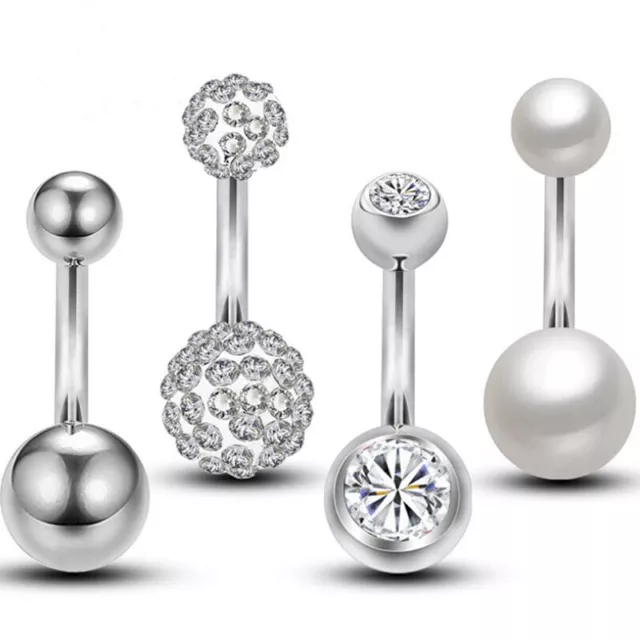 4Pcs 14G Belly Button Rings Pearl Crystal Two Balls Navel Piercing Body Jew.-tz