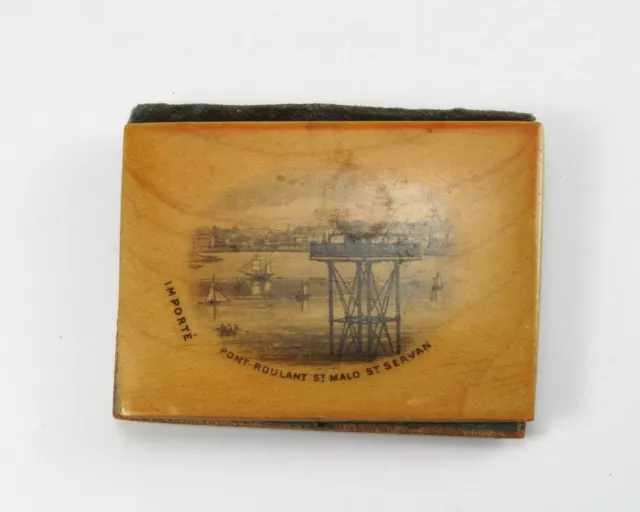 Antique Mauchline Ware Needle Case With French  St.malo Pont Roulant  Transfer