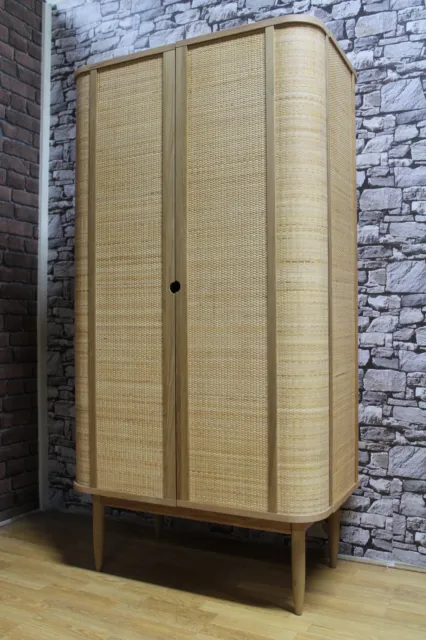 New MADE.COM Liana Ash & Woven Rattan Wicker Bedroom 2 Door Wardrobe Cabinet