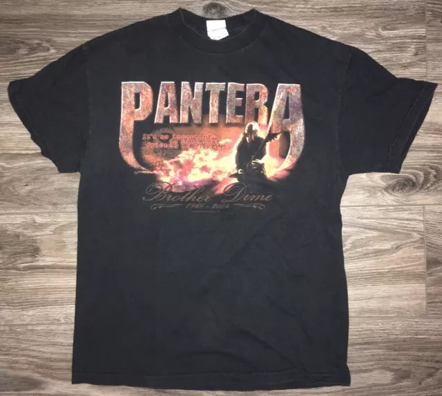 Pantera Dimebag Darrell Brother Dime 1966-2004 RIP Black Metal T-Shirt Fits S/M