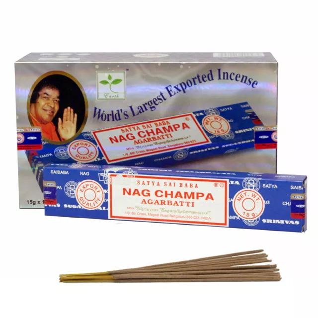 Bulk Buy 3 or 12 Pack Box 15g Satya Sai Insence Nag Champa Incense Joss Sticks