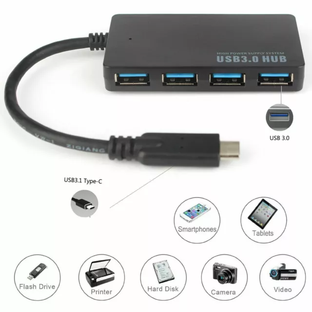 USB 3.0 Type-C Hub (KS31) 4 Port High Speed Slim Compact Expansion Splitter