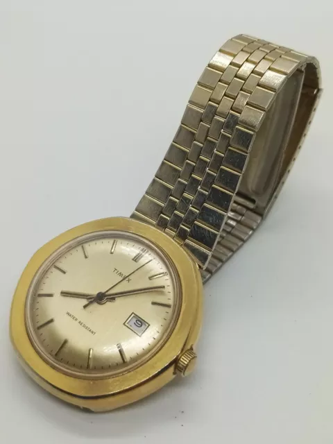 Timex Marlin, 1977, Men's, 277600, 2577, Date, Model 25, Gold Tone, Runs