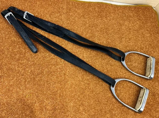 4 1/4” Stubben Dressage Stirrup Irons With Black 48” FSS Non-Stretch Leathers