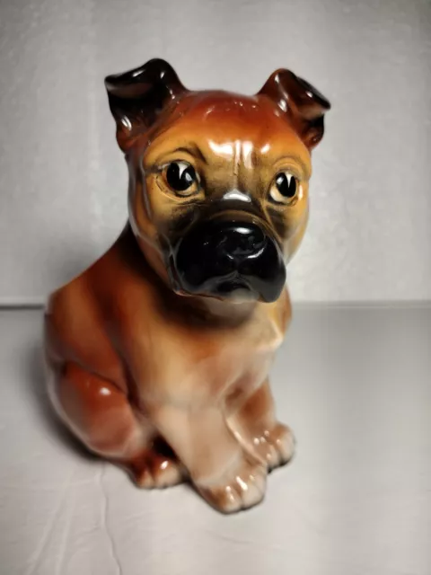 Vintage Lefton Dog Planter H-4906 Boxer Puppy Ceramic Japan Black Mouth Cur
