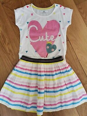 Girls M&S Cute Top And Stripe Skirt Set Age 5