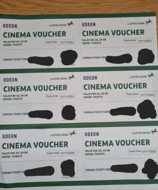 6 Odeon cinema tickets exp 21,11,23