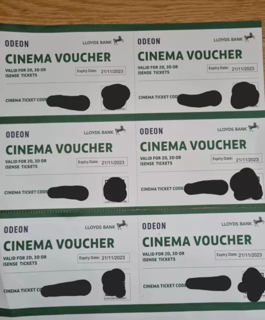 6 Odeon cinema tickets exp 21,11,23 6 Odeon cinema tickets exp 21,11,23