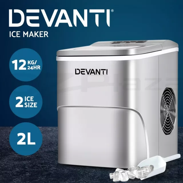 Devanti Portable Ice Maker Commercial Machine Ice Cube 2L Bar Countertop Silver