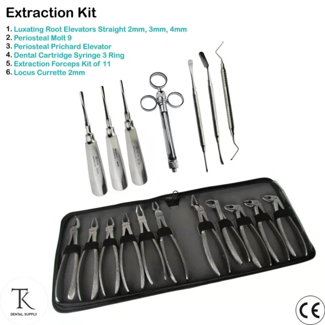 Dentaire Daviers Tooth Extraction Kit Root Elevators Periosteal Dental Syringe