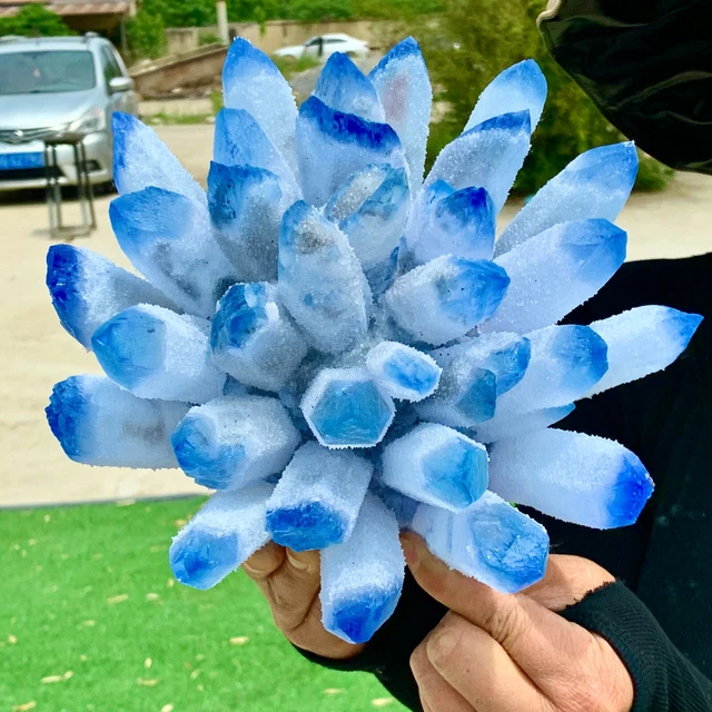 8.91LBNew Find sky blue Phantom Quartz Crystal Cluster Mineral Specimen Healing