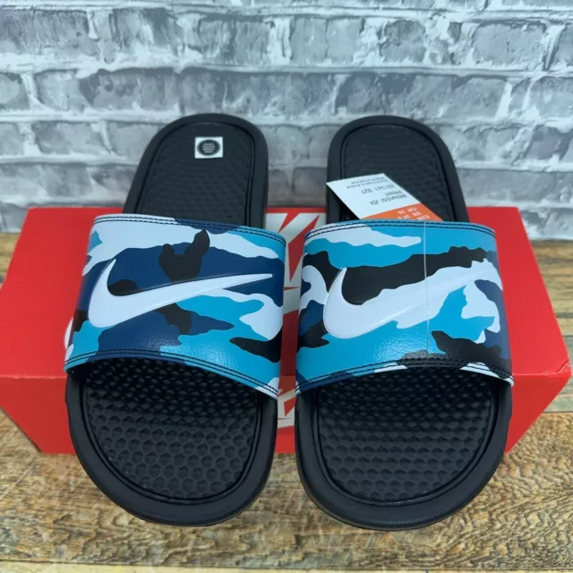 Nike Benassi JDI Print Black Blue Camo Sandals 631261-027 Mens Size 8 New