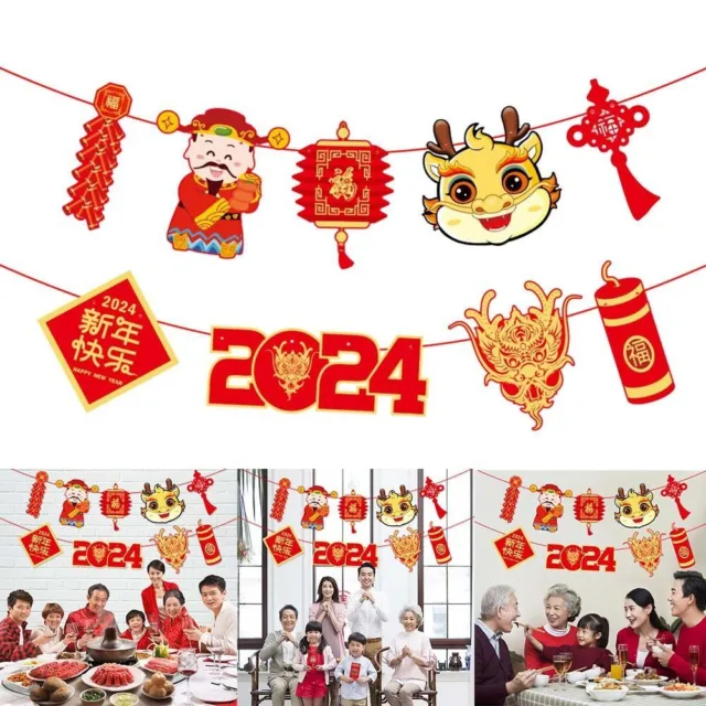 Banner anno drago cinese carta 2024 festa felice anno nuovo striscione di carta casa