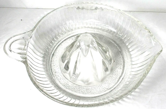 Vintage Clear Depression Glass Ribbed Juicer Reamer Tab Handle Spout USA