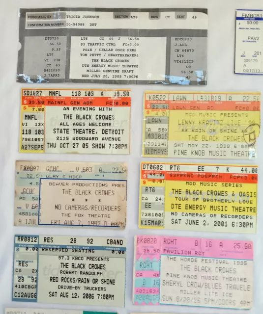 black crowes ticket stubs lot , 1990's to 2000's , DETROIT , concert tix stub 2