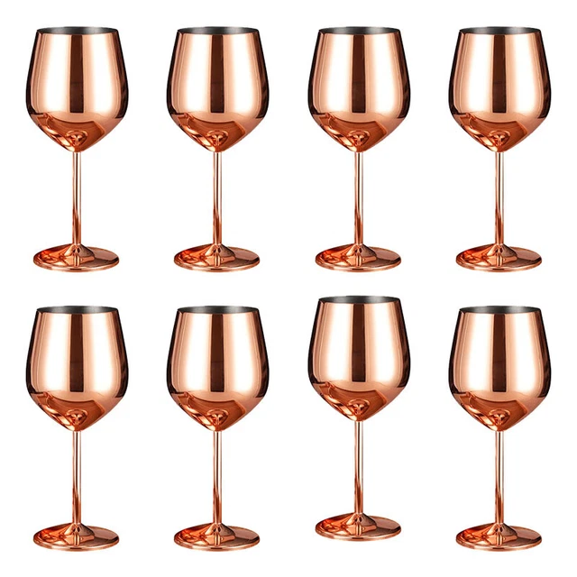 Stainless Steel Wine Glasses Stemmed Goblet Juice Drinking Cups Party Gift 500ml