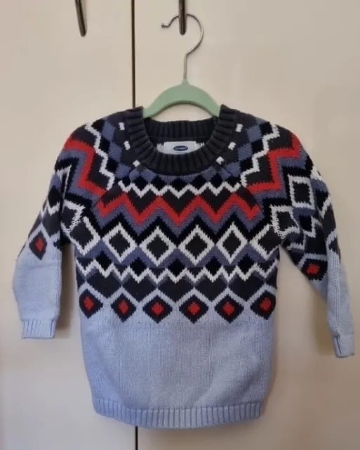 OLD NAVY Boys Chunky Knitted Jumper Cotton Pull Over  Sz 3 Long Sleeves Warm Top