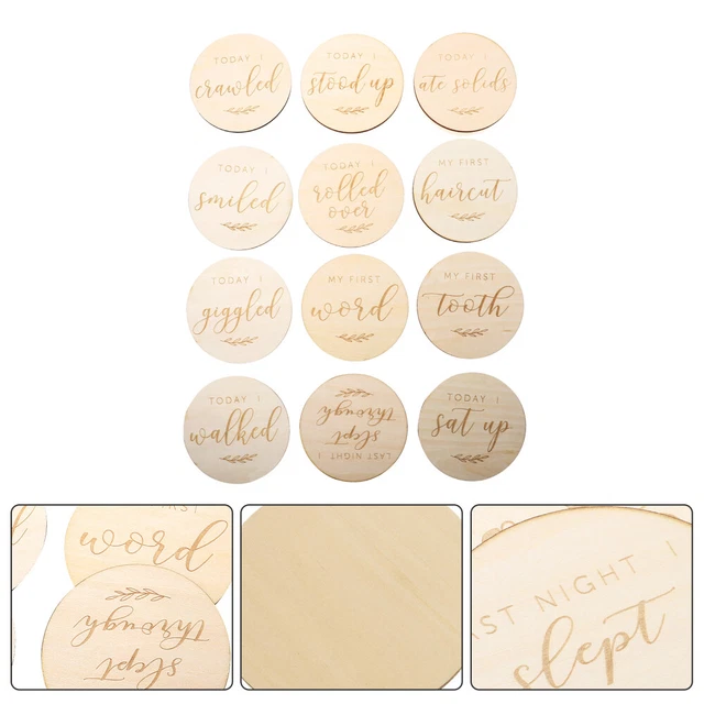 12pcs bébé en bois mémoire cartes de photo de jalons nouveau-né cartes photograp