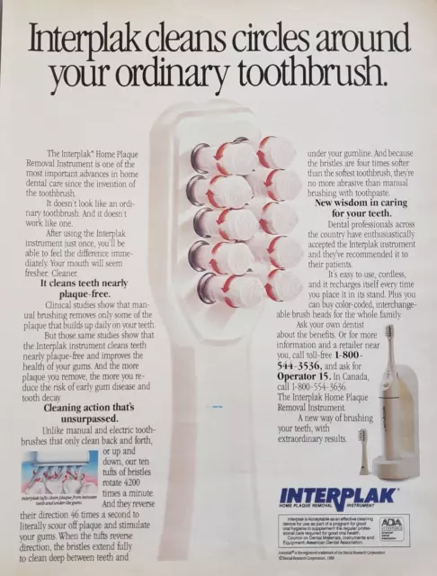 1988 Interplak Home Plaque Removal Instrument Cleans Teeth Vtg Print Ad