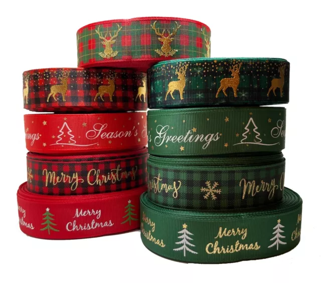 Christmas Ribbon Decorations Gift Packing Cakes 25mm width Gold Red Green 1025