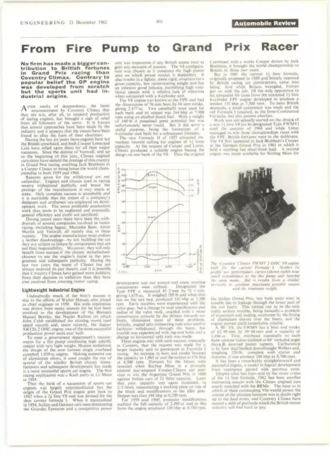 1962 The Coventry Climax V8 Engine, From Fire Pump To Grand Prix Racer