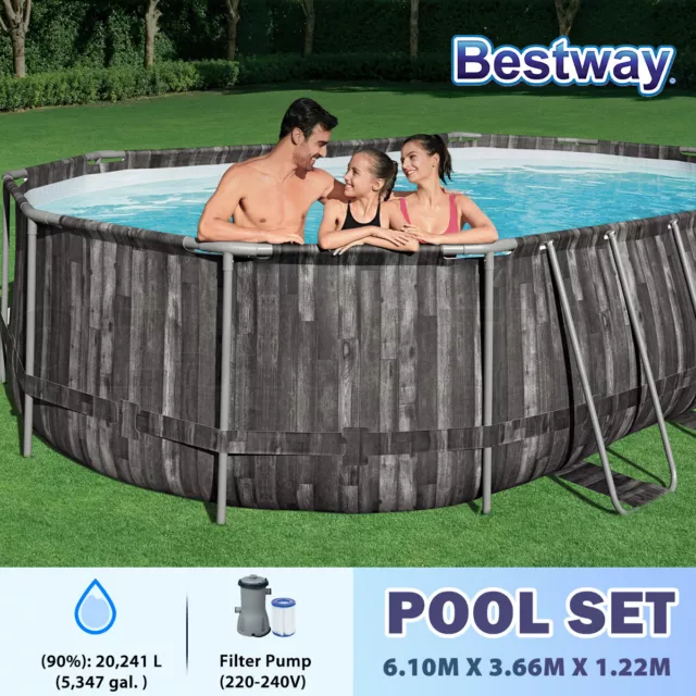 Bestway Above Ground Swimming Pool Set w/Ladder Portable Outdoor 6.10x3.66x1.22m