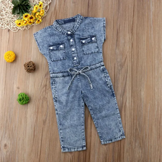 Toddler Kids Baby Girl Denim Romper Jumpsuits Long Pants Outfits Clothes 3