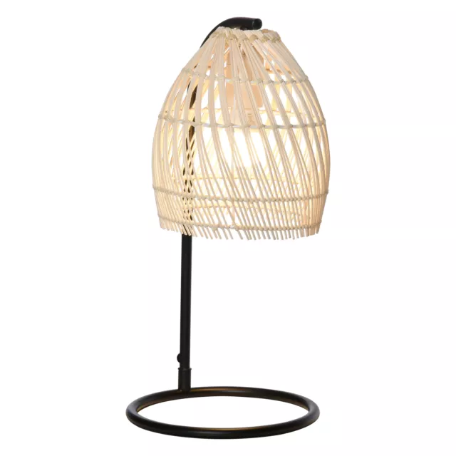 HOMCOM Lampada da Tavolo Vintage Boho Style Metallo e Rattan Attacco E27 Beige