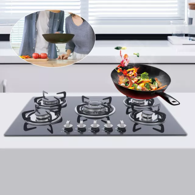 Cook Top 30 Stainless Steel Built-in 5 Burners Stove LPG/NG Gas Cooker Hob