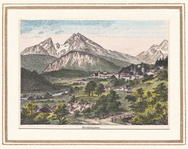 Berchtesgaden Oberbayern Bayern Ansicht Holzstich woodcut 1880