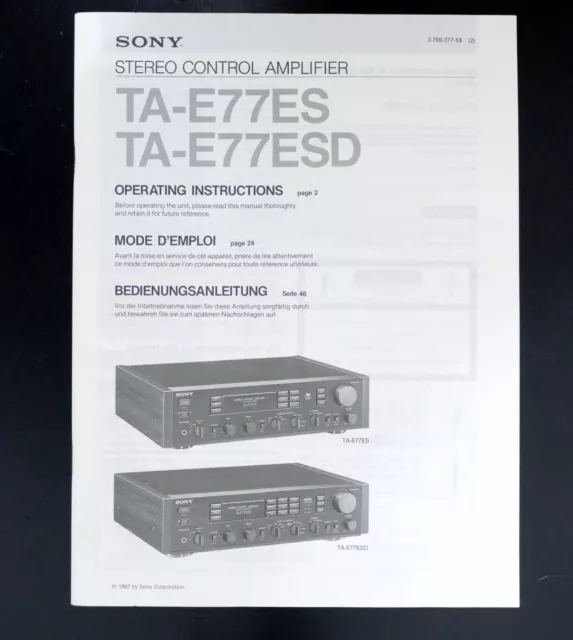 Original SONY TA-E77ES / TA-E77ESD Verstärker Bedienungsanleitung / User Manual