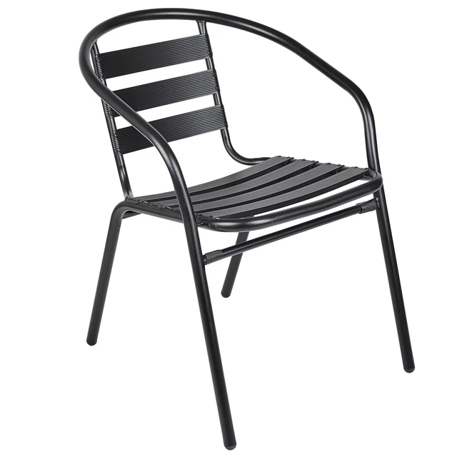 BTEXPERT Black Indoor Outdoor Set of 2 Restaurant Metal Aluminum Slat Stack C...