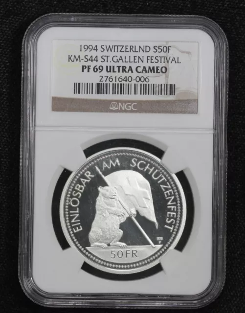SWITZERLAND 50 FRANCS 1999 Silver Proof coin NGC PF69UC Schwyz