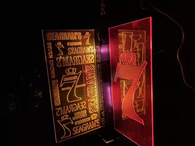 Vintage Seagrams 7 Seven Crown Whiskey Hanging 4 Sided Light Bar Sign Rare Glows 3