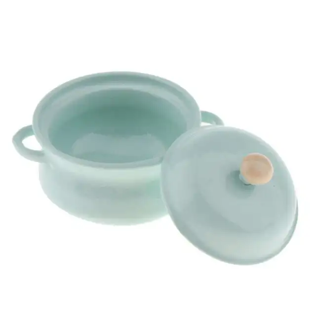 Dollhouse Miniature Stew Pot Mini Soup Pot Accessories Play Kitchen Toy - Green