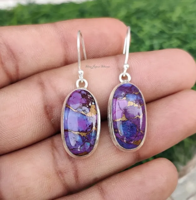 Pendientes de cobre púrpura turquesa hermosos pendientes plata esterlina 925 regalo ella