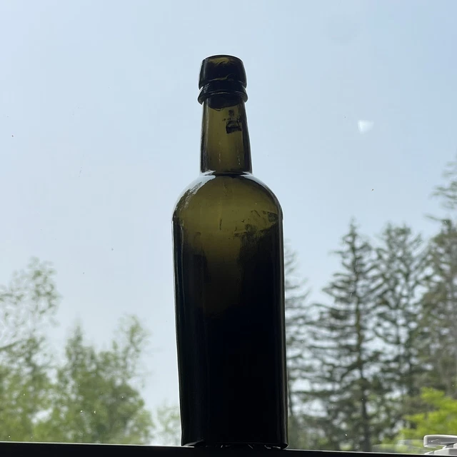 W&A Gilbey Ltd Black Glass Whiskey Bottle Applied Brandy Finish