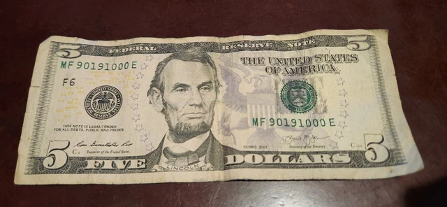 $5 Bill Tri Digit