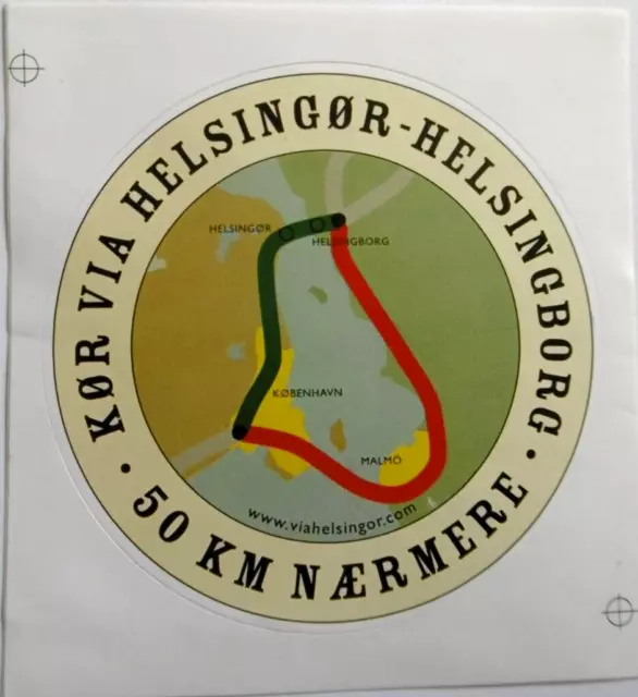 Werbe-Aufkleber Kor via Helsingor Helsingborg Fähre 50 km Naermere Dänemark 90er