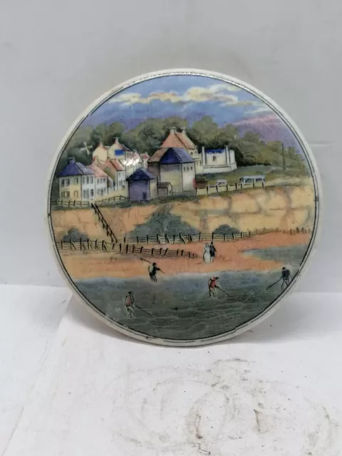 Prattware Pot Lid Four Shrimpers Pegwell Bay