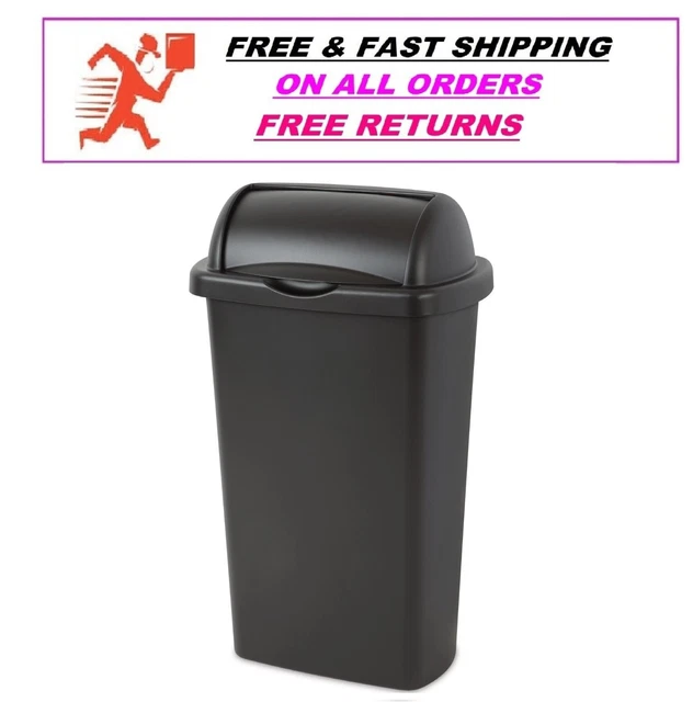 STERILITE 13 GALLON Trash Can, Plastic Roll Top Kitchen Trash Can, Pack