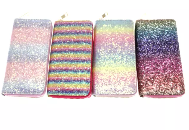 Girls Women Ladies Glitter Zip Around Long Purse Coin Wallet Card Holder Clutch