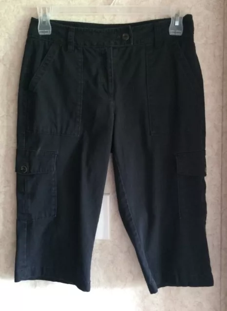 Rafaella Womens Capris Cargo Skimmers Size 6 Inseam 17 Black Stretch Straight