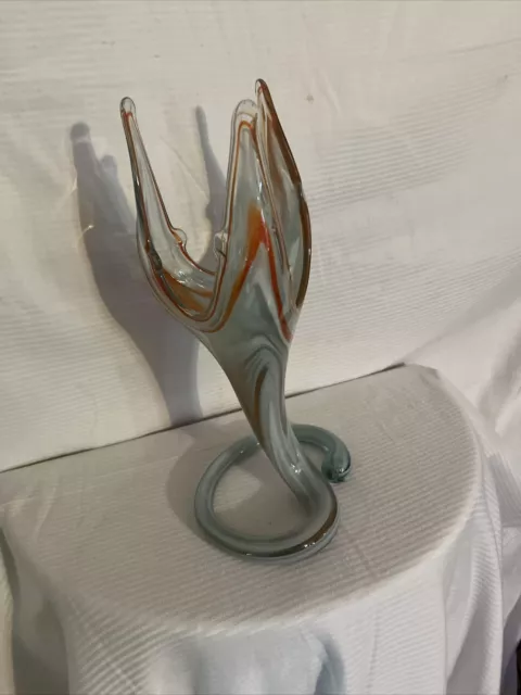 Sooner Glass Hand blown Swirl Art Vase 13" marbled swing recycled glass vintage