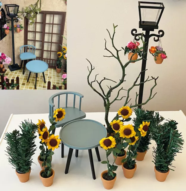 1:6 miniature handmade doll garden chair table sunflower plant pot tree light