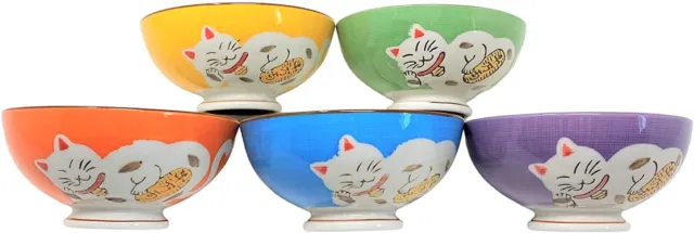 TJ Global Set of 5 Chinese Lucky Cat Ceramic Bowls for Rice, Salad, Soup,...